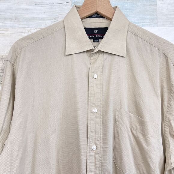 Hickey Freeman Spread Collar Dress Shirt Beige Button Front USA Made Mens 16 34 - Picture 2 of 5